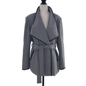 VERO MODA Asymmetrical Grey Trench Coat with Black Trim - Size Large